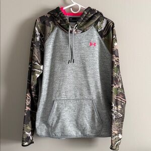 Under Armour Gray Hoodie with Pink Logo and Camo Sleeves